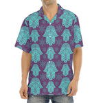 Turquoise Hamsa Pattern Print Aloha Shirt
