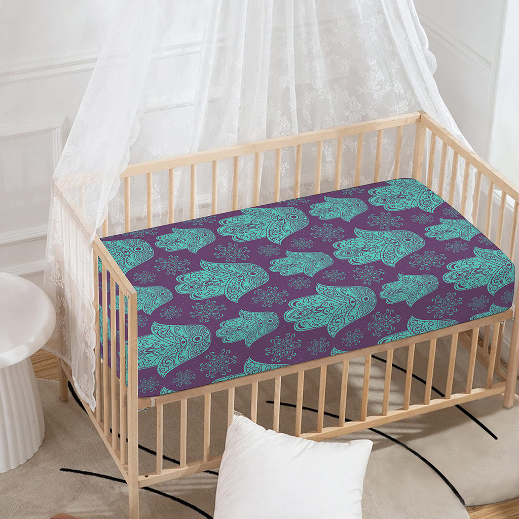 Turquoise Hamsa Pattern Print Baby Crib Sheet