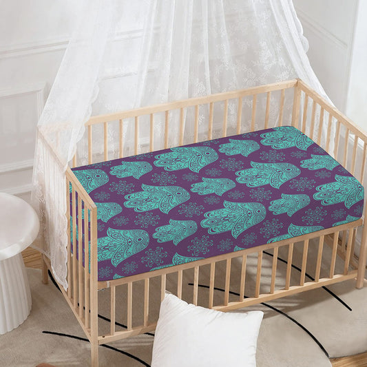 Turquoise Hamsa Pattern Print Baby Crib Sheet