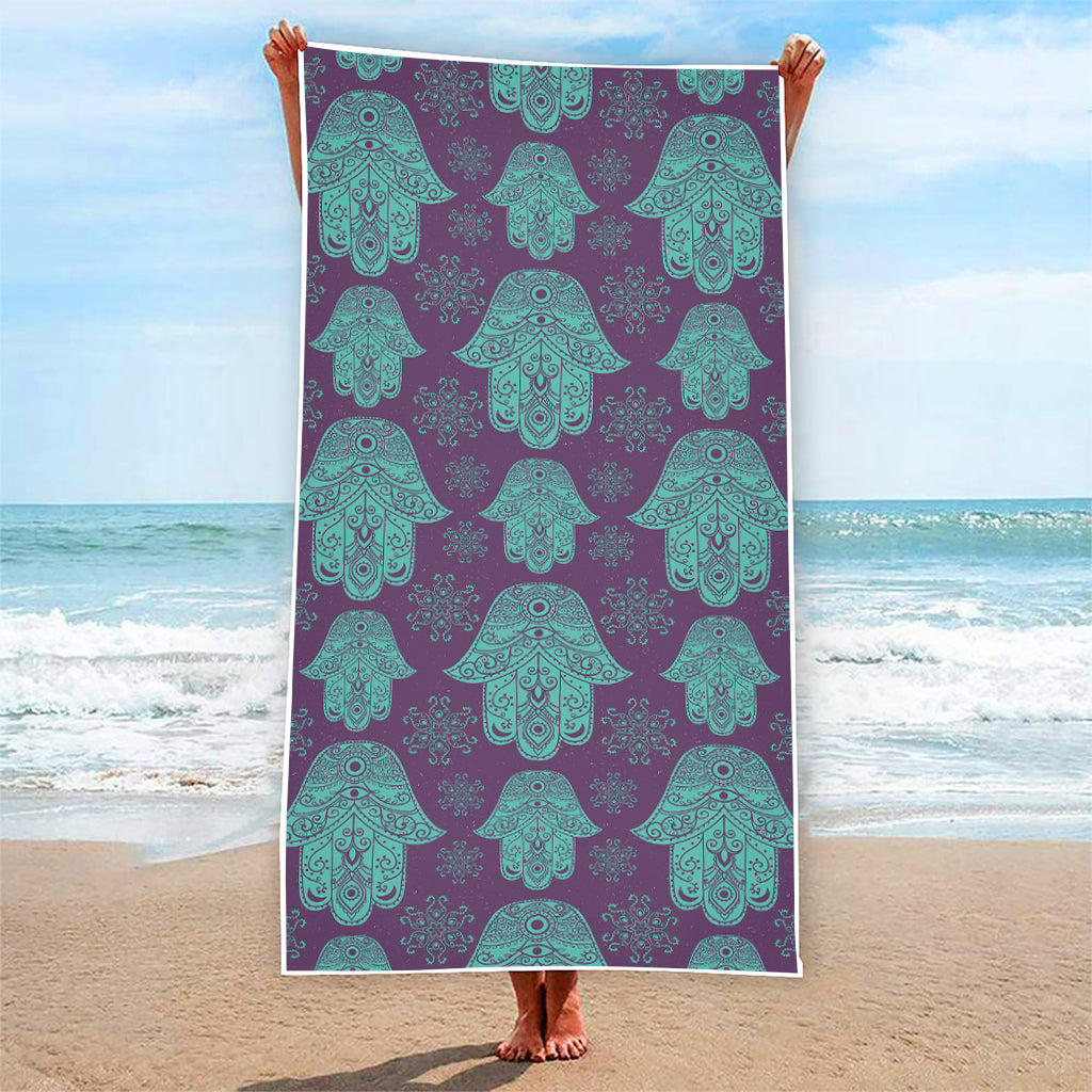 Turquoise Hamsa Pattern Print Beach Towel