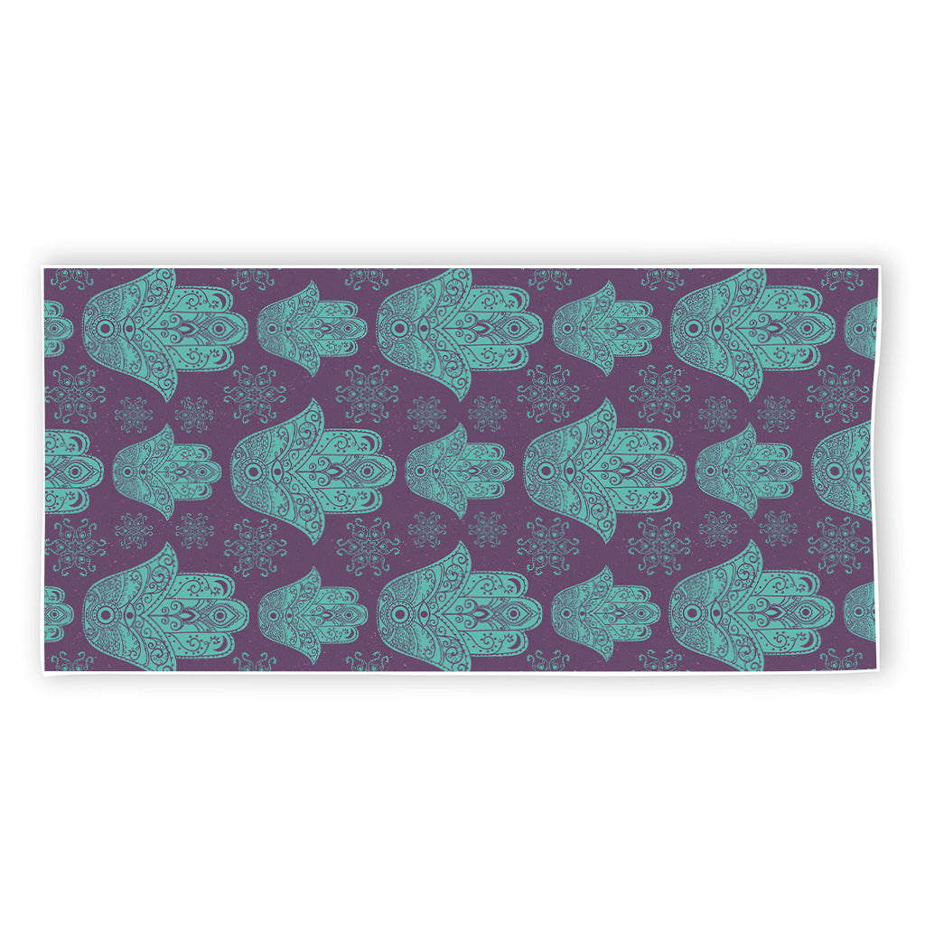 Turquoise Hamsa Pattern Print Beach Towel