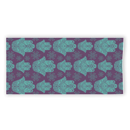 Turquoise Hamsa Pattern Print Beach Towel