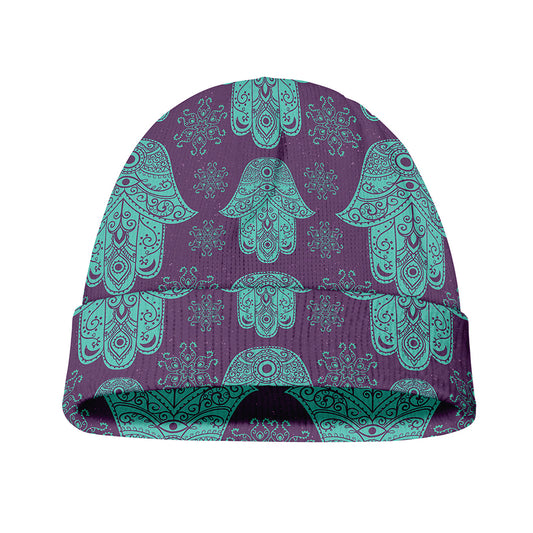 Turquoise Hamsa Pattern Print Beanie