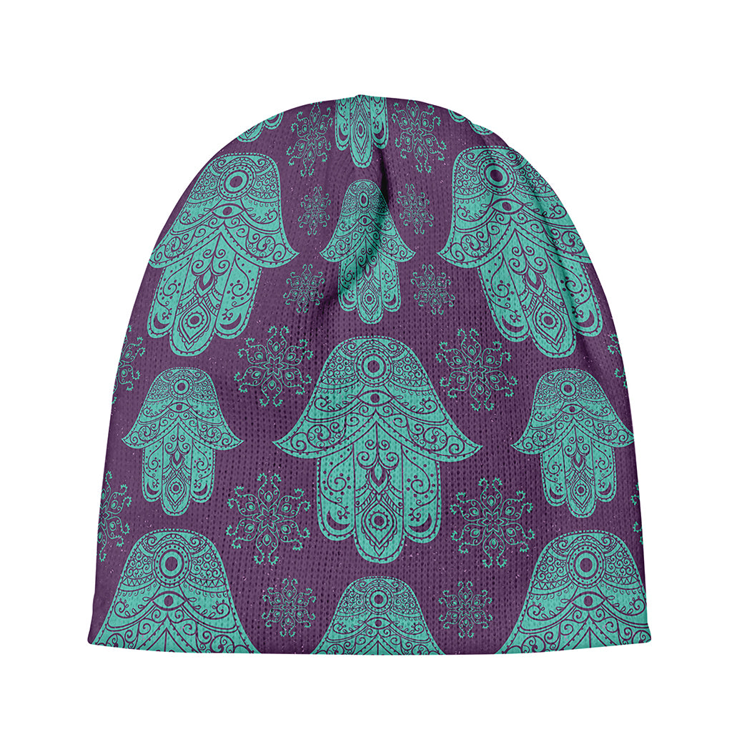 Turquoise Hamsa Pattern Print Beanie