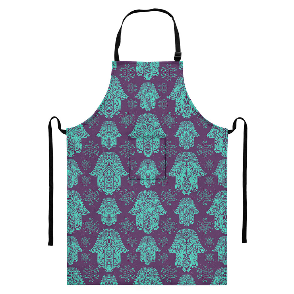 Turquoise Hamsa Pattern Print Bib Apron With Pocket