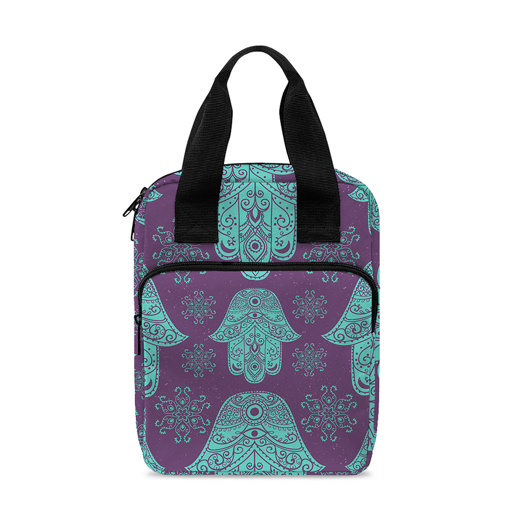 Turquoise Hamsa Pattern Print Bible Tote Bag