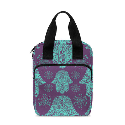 Turquoise Hamsa Pattern Print Bible Tote Bag