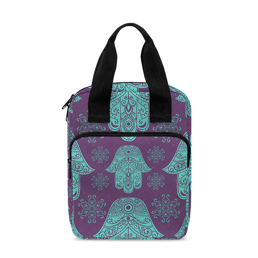 Turquoise Hamsa Pattern Print Bible Tote Bag