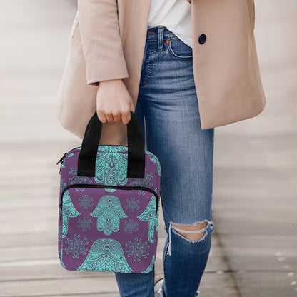 Turquoise Hamsa Pattern Print Bible Tote Bag
