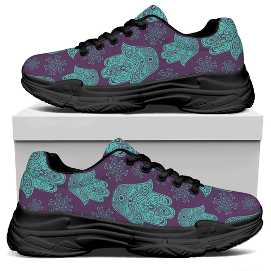Turquoise Hamsa Pattern Print Black Chunky Shoes