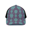 Turquoise Hamsa Pattern Print Black Mesh Trucker Hat