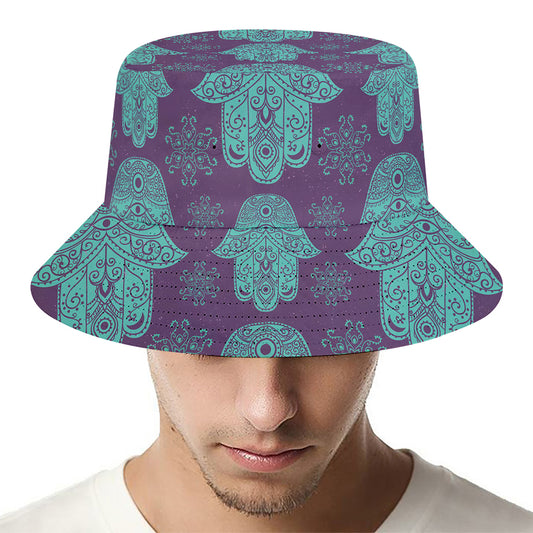 Turquoise Hamsa Pattern Print Bucket Hat