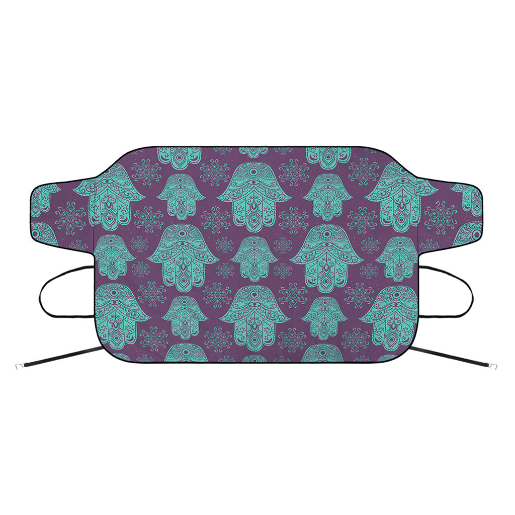 Turquoise Hamsa Pattern Print Car Windshield Snow Cover