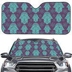 Turquoise Hamsa Pattern Print Car Windshield Sun Shade