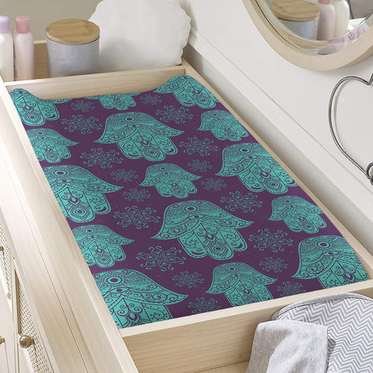 Turquoise Hamsa Pattern Print Changing Pad Cover