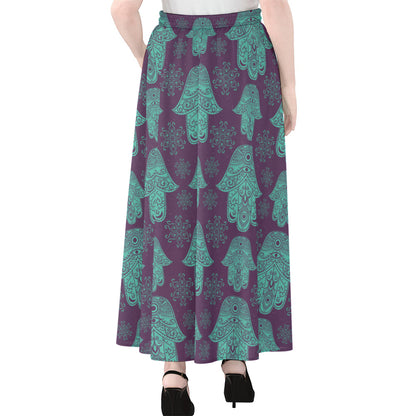 Turquoise Hamsa Pattern Print Chiffon Maxi Skirt