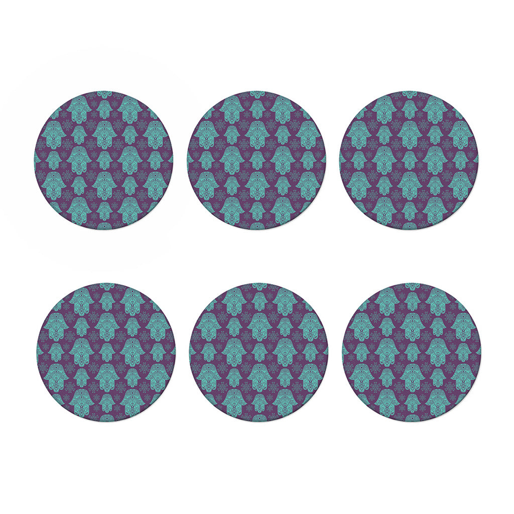 Turquoise Hamsa Pattern Print Coaster Set