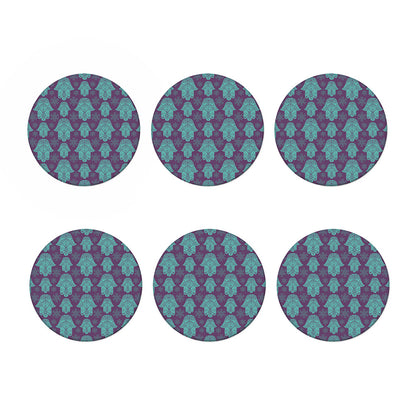 Turquoise Hamsa Pattern Print Coaster Set