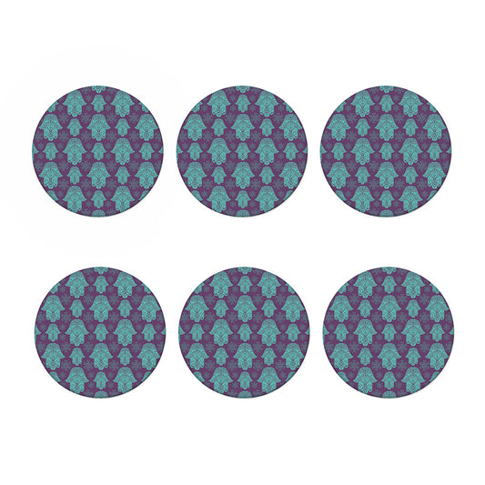 Turquoise Hamsa Pattern Print Coaster Set