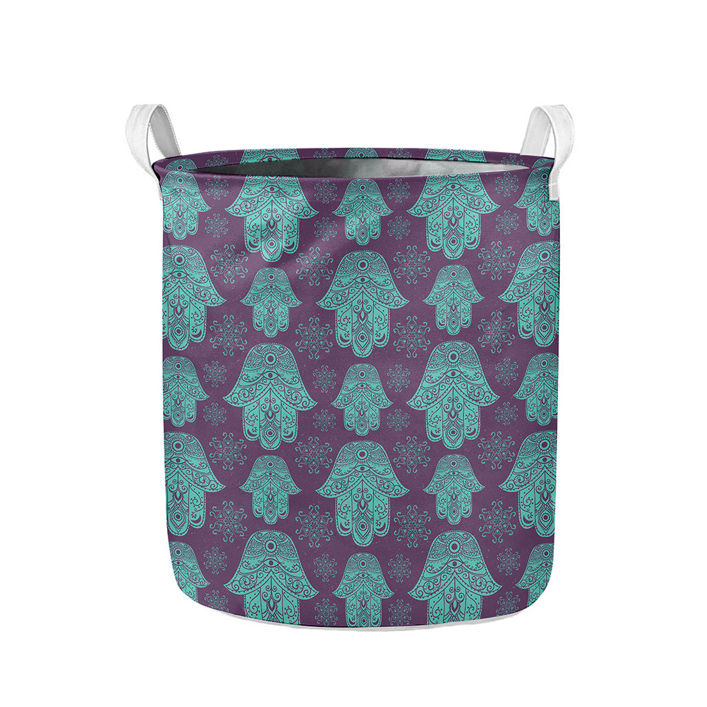 Turquoise Hamsa Pattern Print Collapsible Laundry Basket