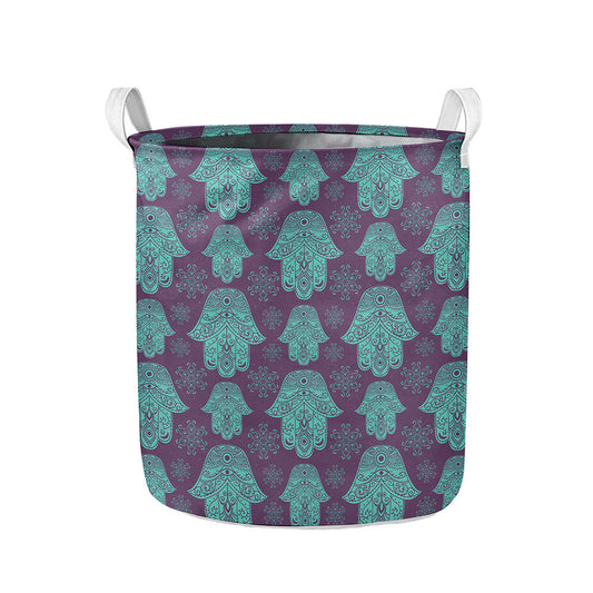 Turquoise Hamsa Pattern Print Collapsible Laundry Basket
