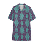 Turquoise Hamsa Pattern Print Cotton Hawaiian Shirt