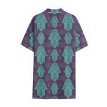Turquoise Hamsa Pattern Print Cotton Hawaiian Shirt