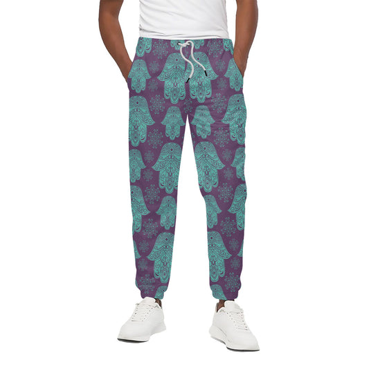 Turquoise Hamsa Pattern Print Cotton Pants