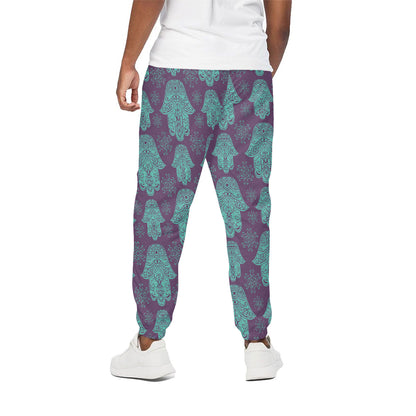 Turquoise Hamsa Pattern Print Cotton Pants