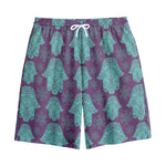 Turquoise Hamsa Pattern Print Cotton Shorts