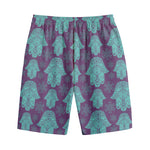 Turquoise Hamsa Pattern Print Cotton Shorts