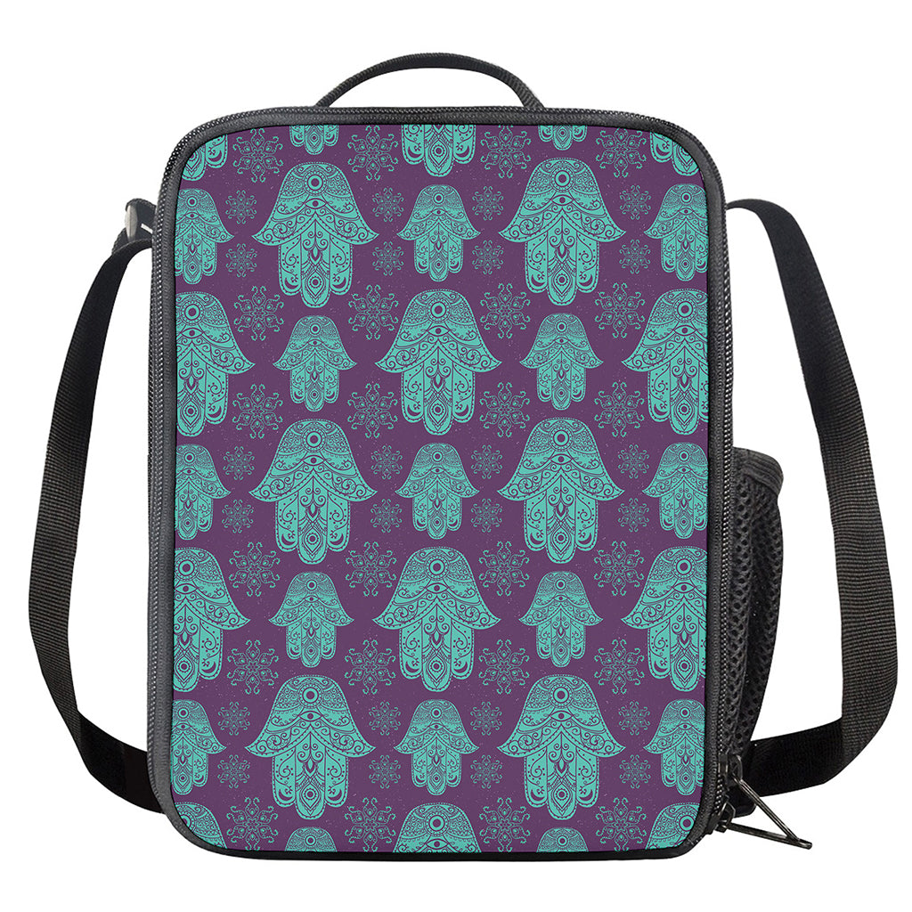 Turquoise Hamsa Pattern Print Crossbody Lunch Bag
