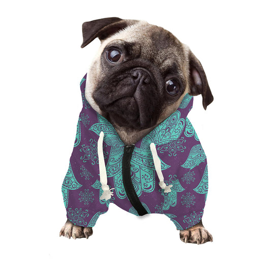 Turquoise Hamsa Pattern Print Dog Zip Up Hoodie