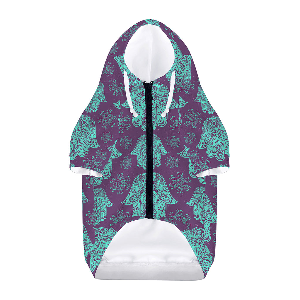 Turquoise Hamsa Pattern Print Dog Zip Up Hoodie