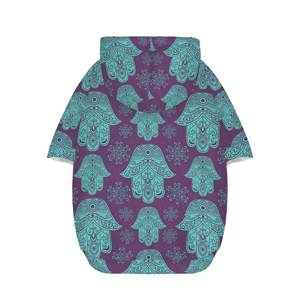 Turquoise Hamsa Pattern Print Dog Zip Up Hoodie