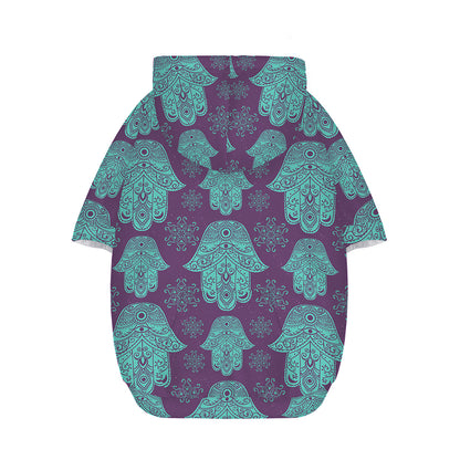 Turquoise Hamsa Pattern Print Dog Zip Up Hoodie