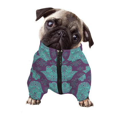 Turquoise Hamsa Pattern Print Dog Zip Up Jacket