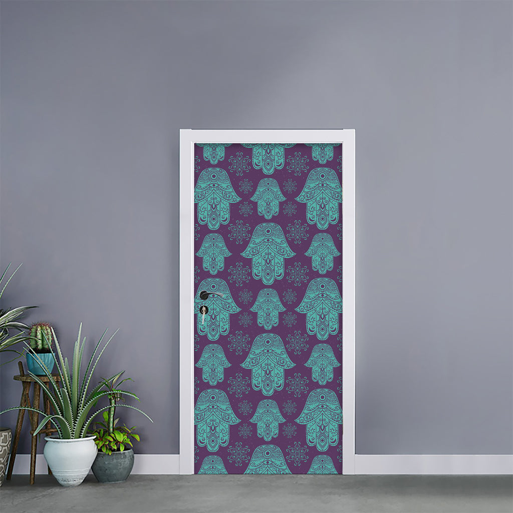 Turquoise Hamsa Pattern Print Door Sticker