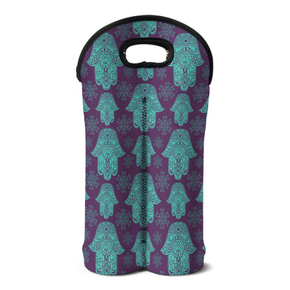 Turquoise Hamsa Pattern Print Double Neoprene Wine Tote
