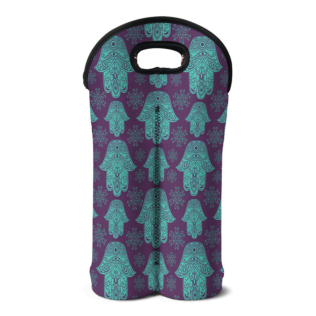 Turquoise Hamsa Pattern Print Double Neoprene Wine Tote