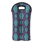 Turquoise Hamsa Pattern Print Double Neoprene Wine Tote