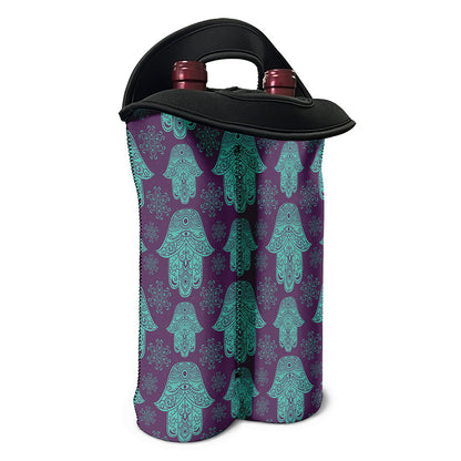 Turquoise Hamsa Pattern Print Double Neoprene Wine Tote