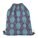 Turquoise Hamsa Pattern Print Drawstring Bag