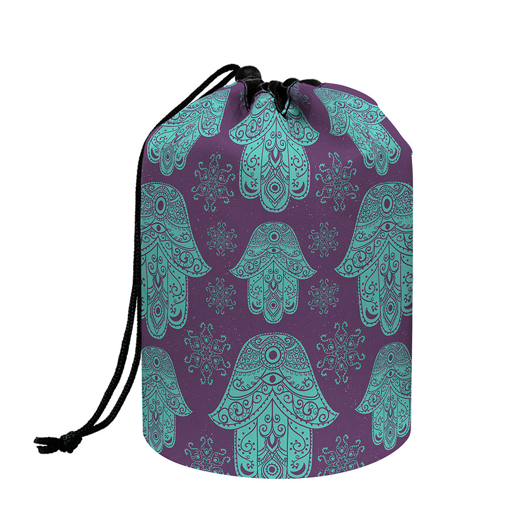 Turquoise Hamsa Pattern Print Drawstring Makeup Bag