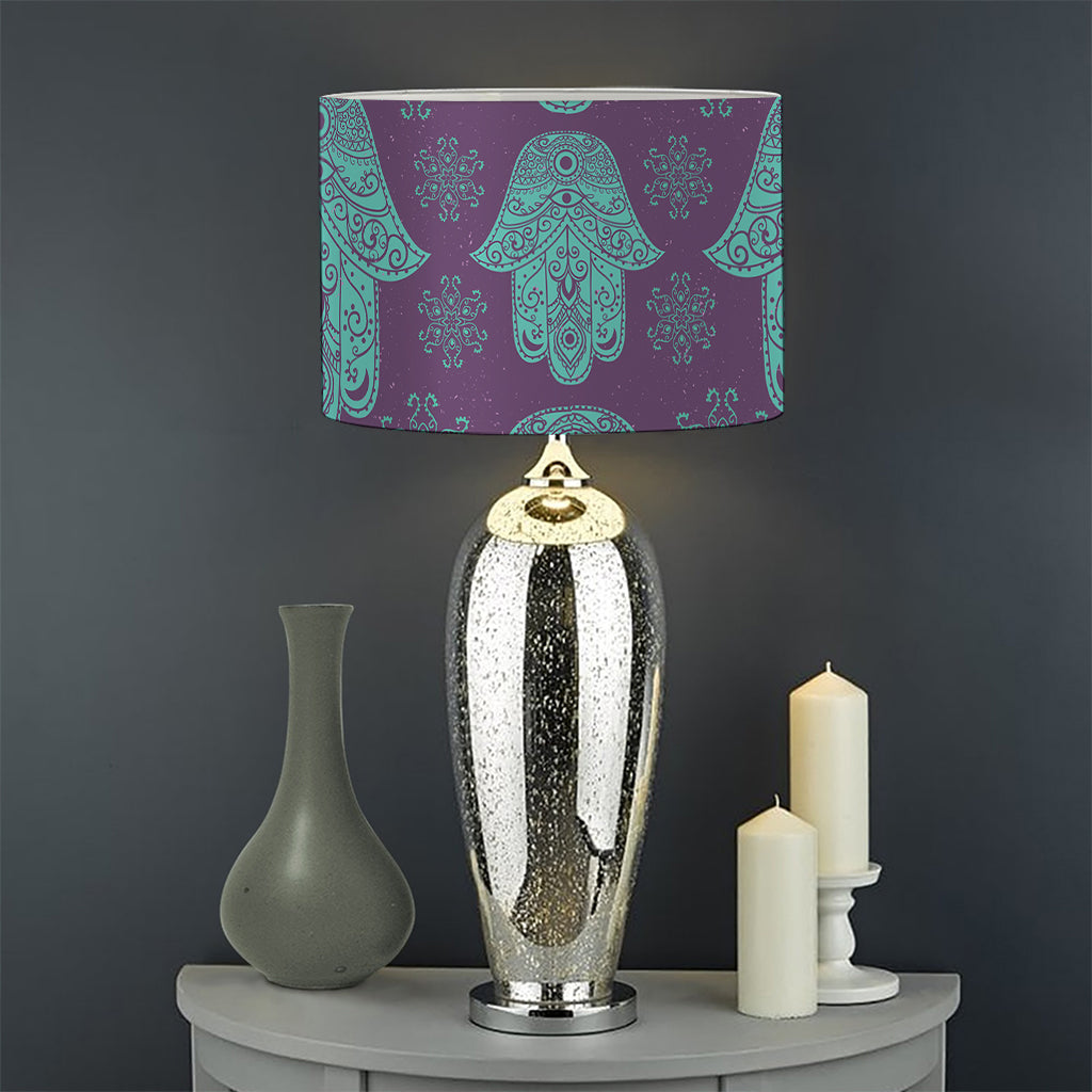 Turquoise Hamsa Pattern Print Drum Lamp Shade