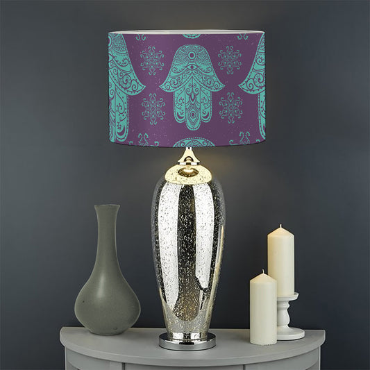 Turquoise Hamsa Pattern Print Drum Lamp Shade