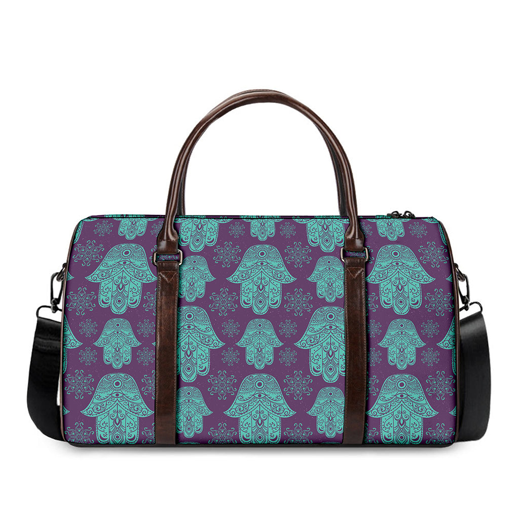 Turquoise Hamsa Pattern Print Duffle Bag