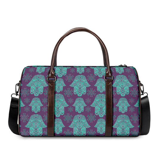 Turquoise Hamsa Pattern Print Duffle Bag