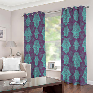 Turquoise Hamsa Pattern Print Extra Wide Grommet Curtains