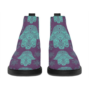 Turquoise Hamsa Pattern Print Flat Ankle Boots